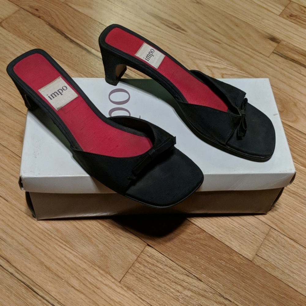 Black Raw Silk Impo Emily Slides